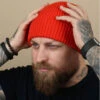 Engineered Knit Ribbed Beanie Fire Red 1 Engineered Knit Ribbed Beanie Fire Red -Monde Chapeau engineered knit ribbed beanie fire red