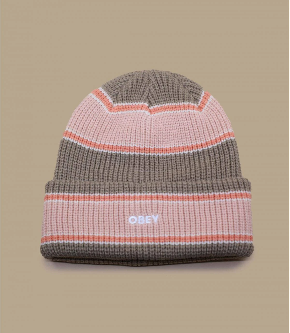 OBEY Future Stripe Beanie Pink Putty 4 OBEY Future Stripe Beanie Pink Putty – Image 2