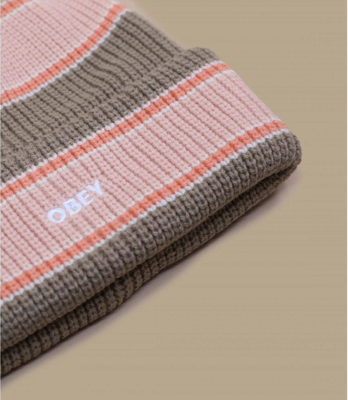 OBEY Future Stripe Beanie Pink Putty 5 OBEY Future Stripe Beanie Pink Putty – Image 3