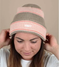 OBEY Future Stripe Beanie Pink Putty